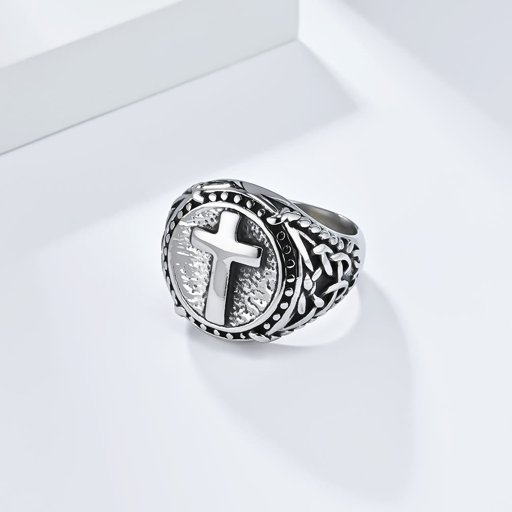 Anillo Robusto de Fe Divina con Cruz Estilo Minimalista