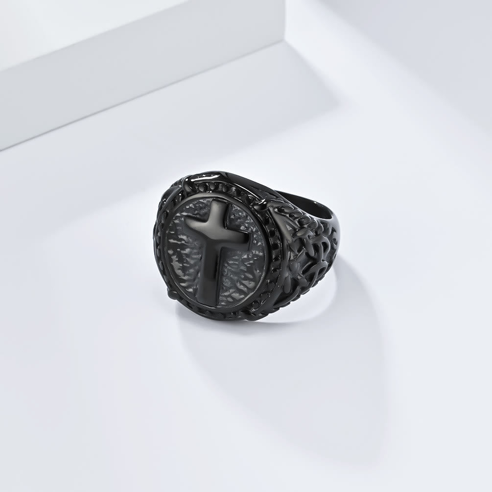 Anillo Robusto de Fe Divina con Cruz Estilo Minimalista