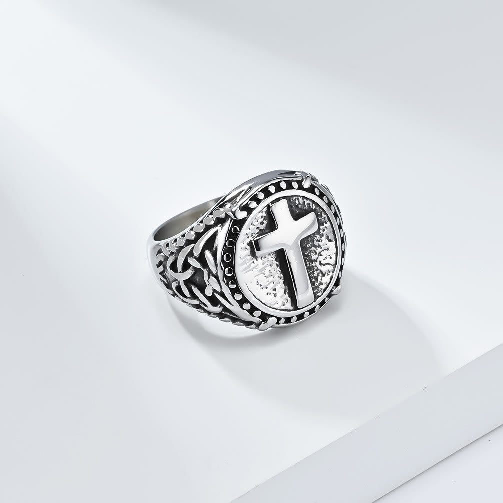 Anillo Robusto de Fe Divina con Cruz Estilo Minimalista