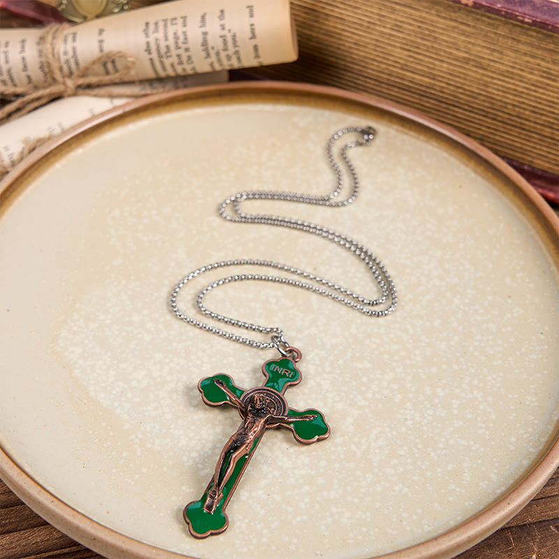 Collar con Dije de Protección Crucifijo Clásico Multicolor Estilo Retro