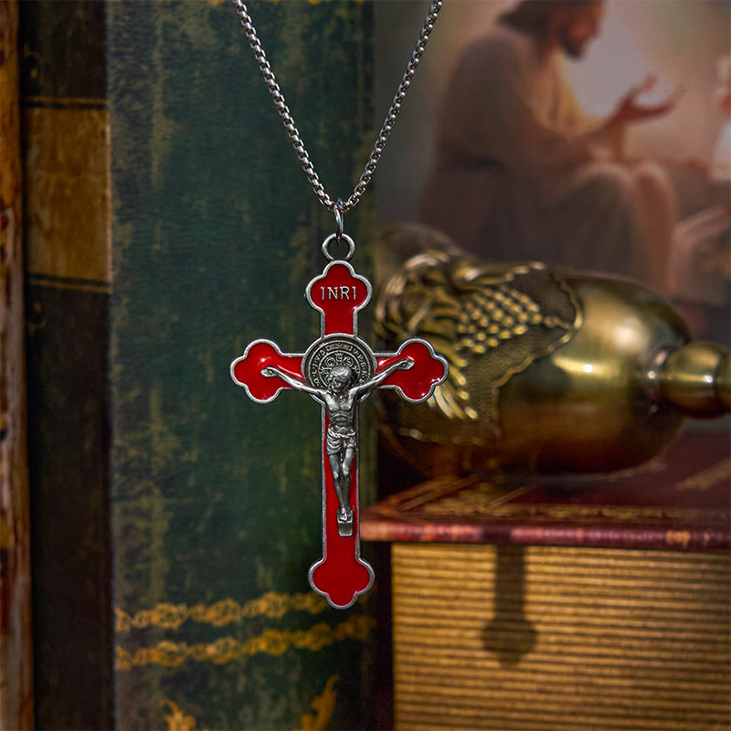 Collar con Dije de Protección Crucifijo Clásico Multicolor Estilo Retro