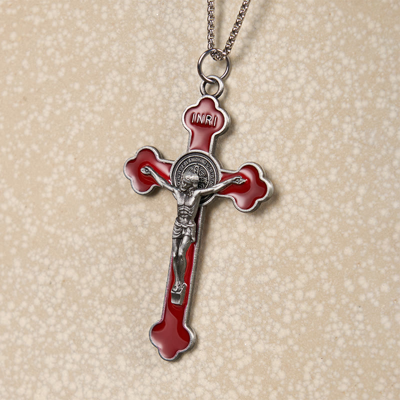 Collar con Dije de Protección Crucifijo Clásico Multicolor Estilo Retro