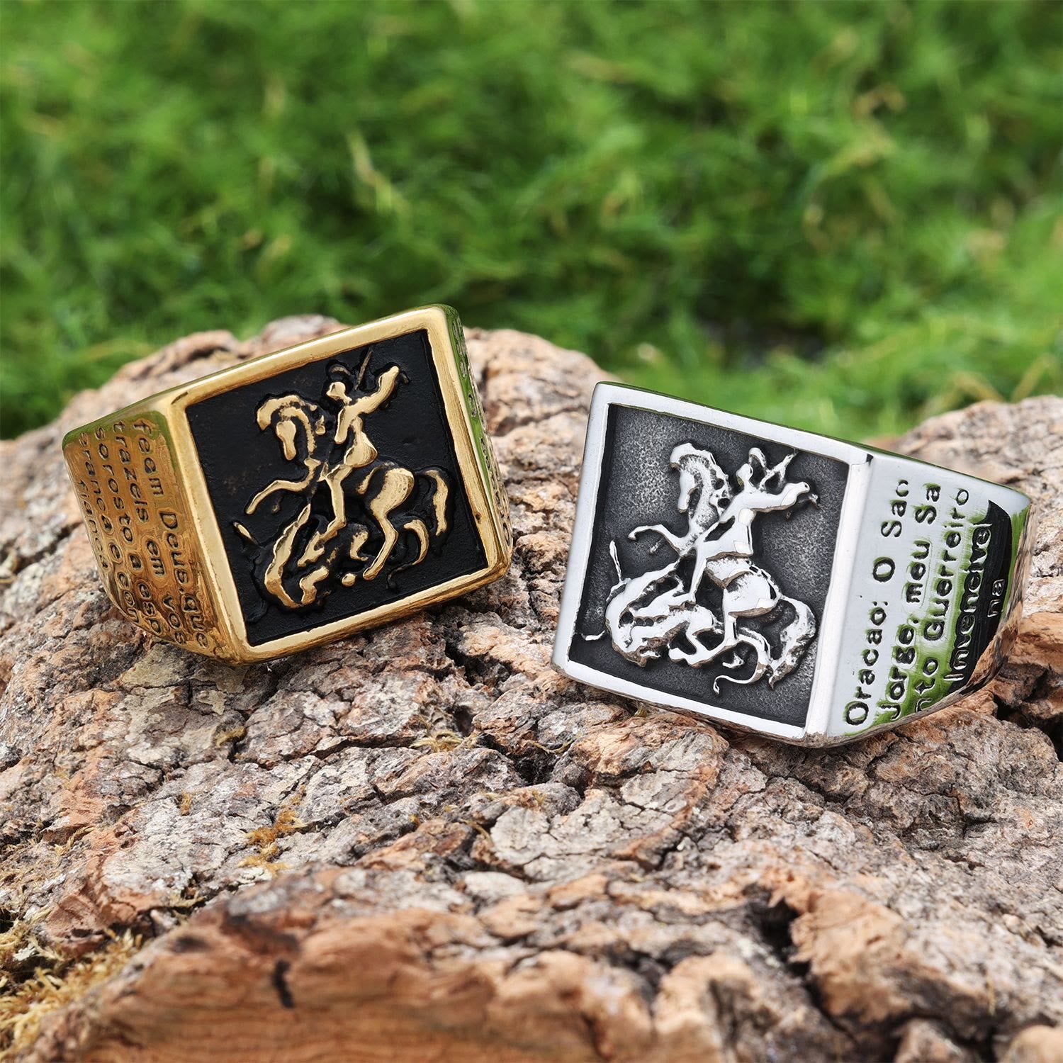 Anillo de Protección Divina San Jorge Venciendo al Dragón Estilo Retro Clásico