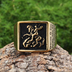 Anillo de Protección Divina San Jorge Venciendo al Dragón Estilo Retro Clásico