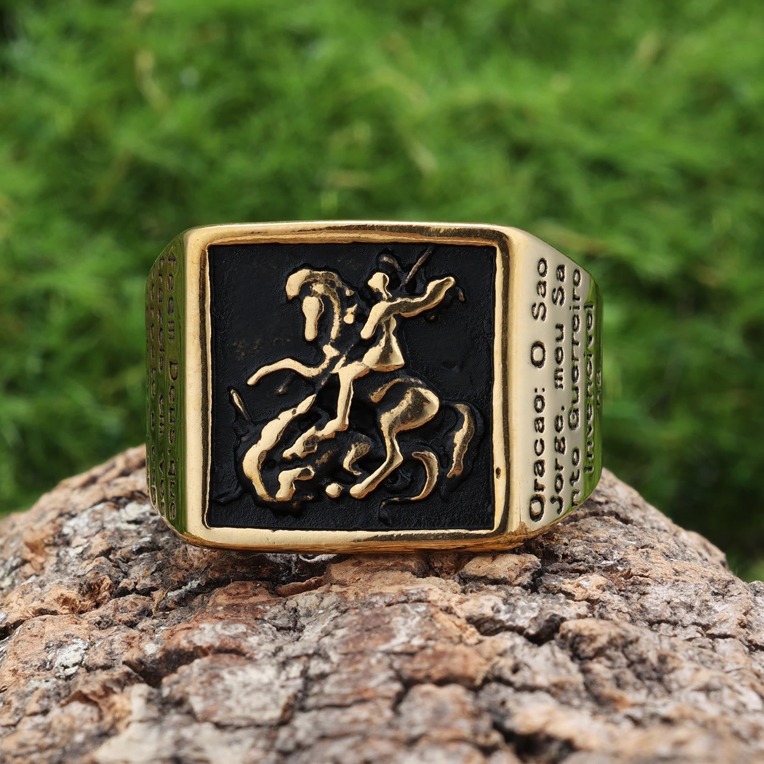 Anillo de Protección Divina San Jorge Venciendo al Dragón Estilo Retro Clásico