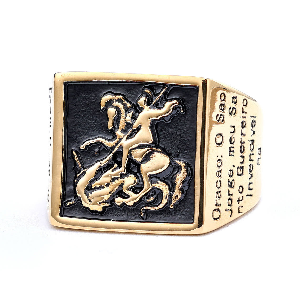 Anillo de Protección Divina San Jorge Venciendo al Dragón Estilo Retro Clásico