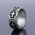 Anillo de Protección de Acero Inoxidable con Cruz Grabada Estilo Retro