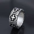 Anillo de Protección de Acero Inoxidable con Cruz Grabada Estilo Retro