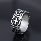 Anillo de Protección de Acero Inoxidable con Cruz Grabada Estilo Retro