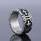 Anillo de Protección de Acero Inoxidable con Cruz Grabada Estilo Retro