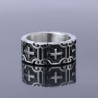 Anillo de Protección de Acero Inoxidable con Cruz Grabada Estilo Retro