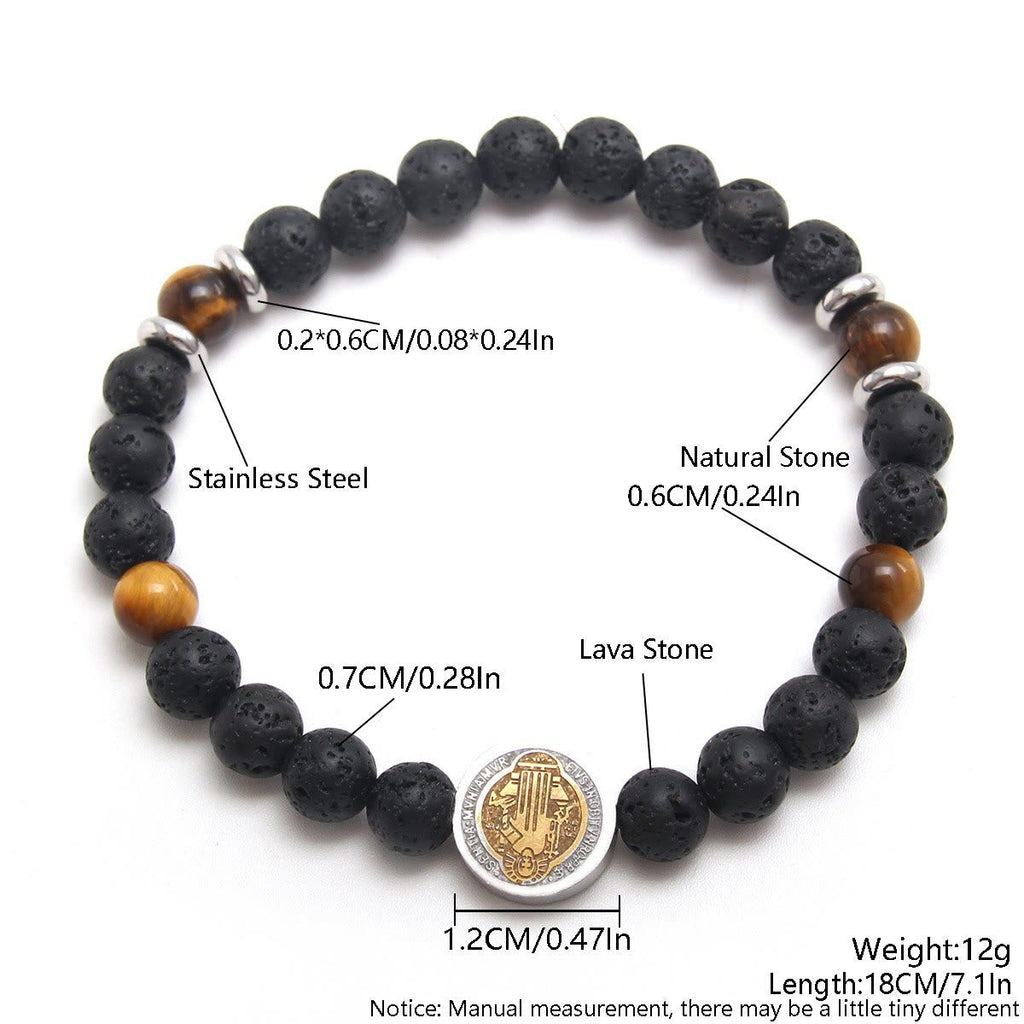 Pulsera de San Benito de Piedra Volcánica y Ojo de Tigre Amarillo
