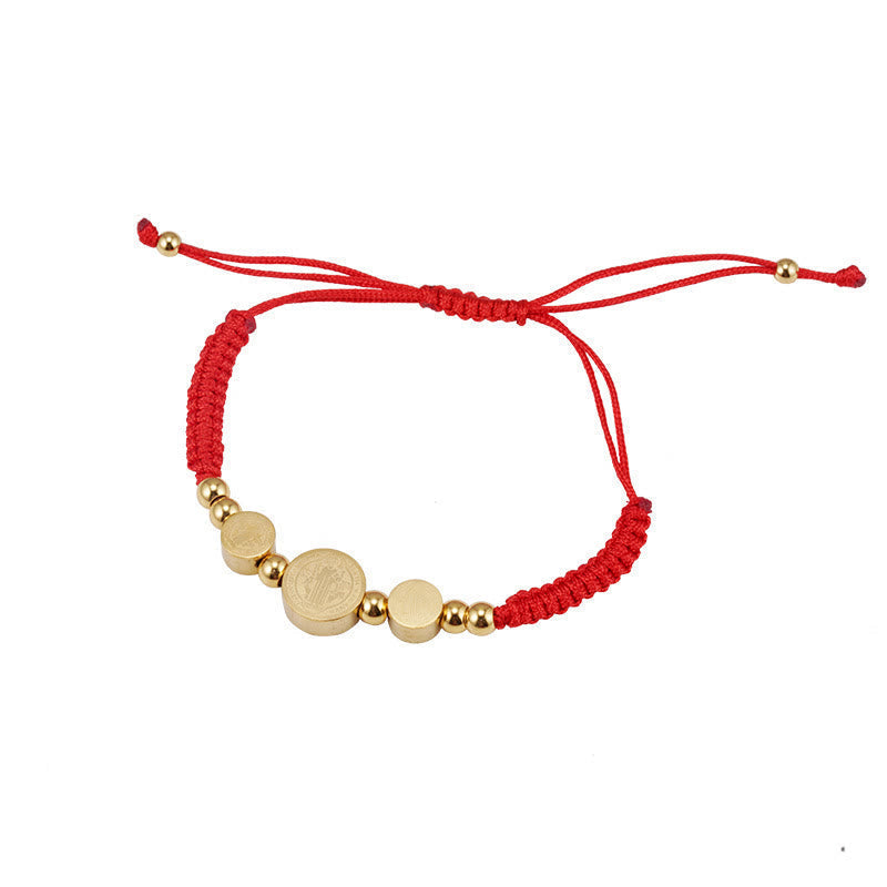 Pulsera de Cordón Negro Trenzado de San Benito en Acero Inoxidable