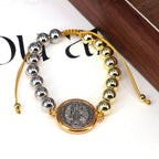 Pulsera Ajustable Bicolor de Cuentas de Cobre con Medalla de San Benito
