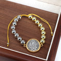 Pulsera Ajustable Bicolor de Cuentas de Cobre con Medalla de San Benito