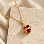 Modern Style Crafted Red Gemstones Sacred Heart of Jesus Pendant