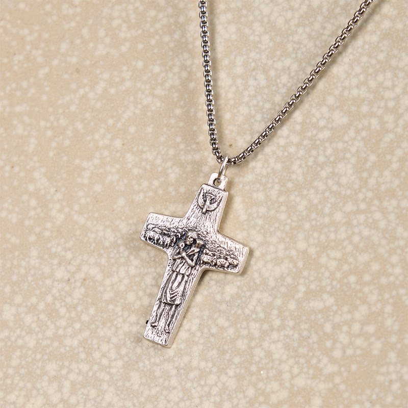 Collar con Dije de Jesús y Sus Ovejas "El Buen Pastor" Estilo Retro