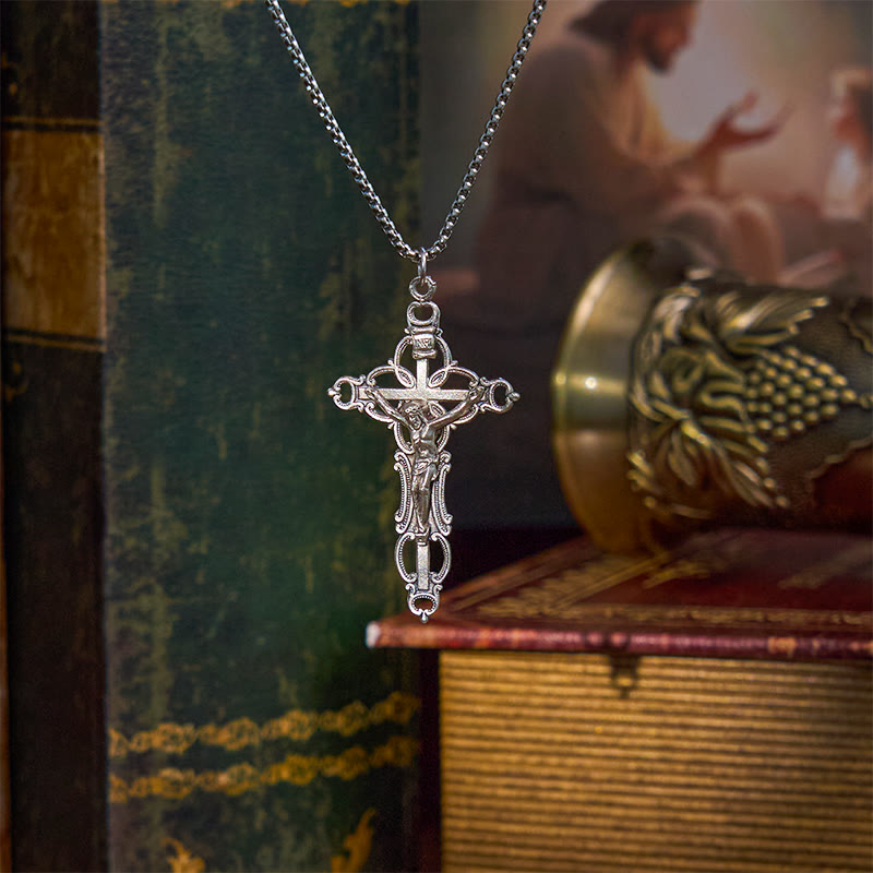 Collar con Dije de Bendición Crucifijo de Jesús Estilo Retro Exclusivo