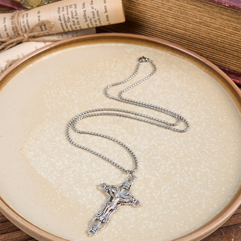 Collar con Dije de Bendición Crucifijo de Jesús Estilo Retro Exclusivo