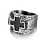 Anillo de Fe de Acero Inoxidable con Cruz Grabada Estilo Metal Pesado