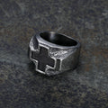 Anillo de Fe de Acero Inoxidable con Cruz Grabada Estilo Metal Pesado
