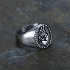 Anillo de Fe de Acero Inoxidable con Sagrado Corazón de Jesús Grabado Estilo Retro Clásico