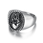 Anillo de Fe de Acero Inoxidable con Sagrado Corazón de Jesús Grabado Estilo Retro Clásico
