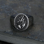 Anillo de Fe de Acero Inoxidable con Sagrado Corazón de Jesús Grabado Estilo Retro Clásico