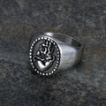 Anillo de Fe de Acero Inoxidable con Sagrado Corazón de Jesús Grabado Estilo Retro Clásico