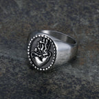 Anillo de Fe de Acero Inoxidable con Sagrado Corazón de Jesús Grabado Estilo Retro Clásico