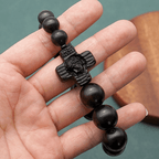 Pulsera Rosario Clásica de Sándalo Negro con Cruz de Jesucristo