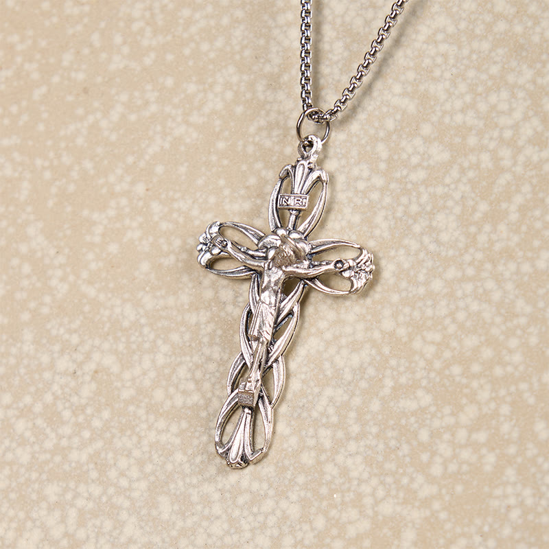 Collar con Dije Amuleto Crucifijo de Jesús con Patrón Retro Exclusivo