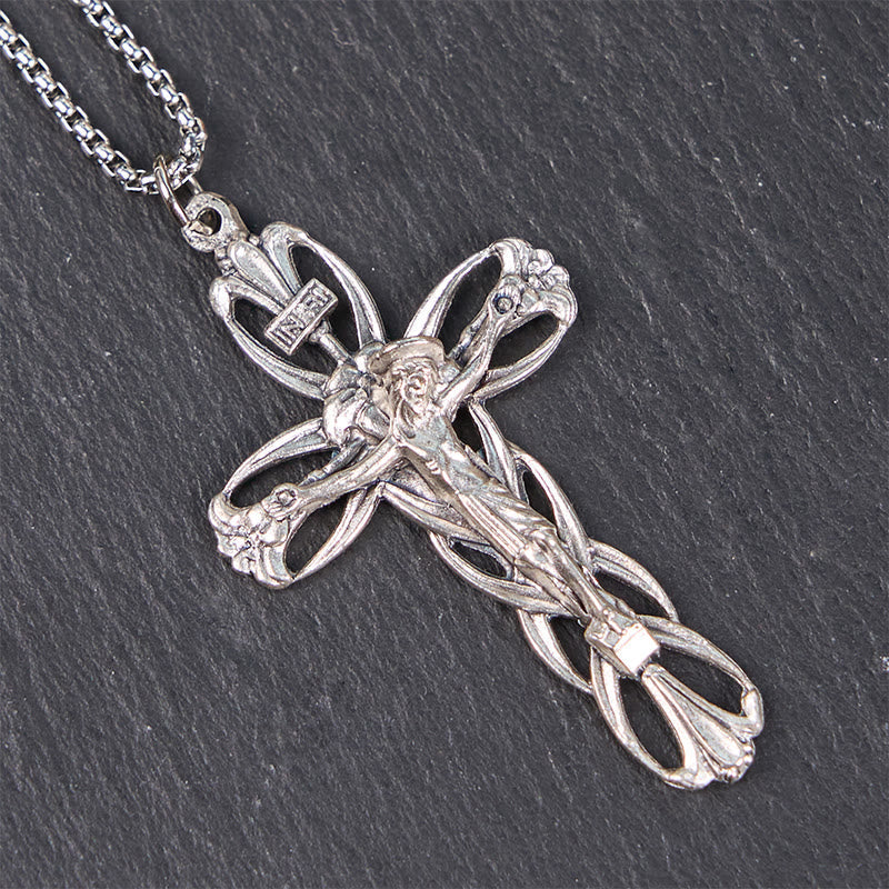 Collar con Dije Amuleto Crucifijo de Jesús con Patrón Retro Exclusivo