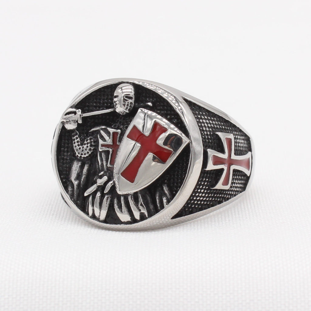 Anillo de Fe Escudo de los Caballeros Templarios en 2 Colores Estilo Retro Clásico