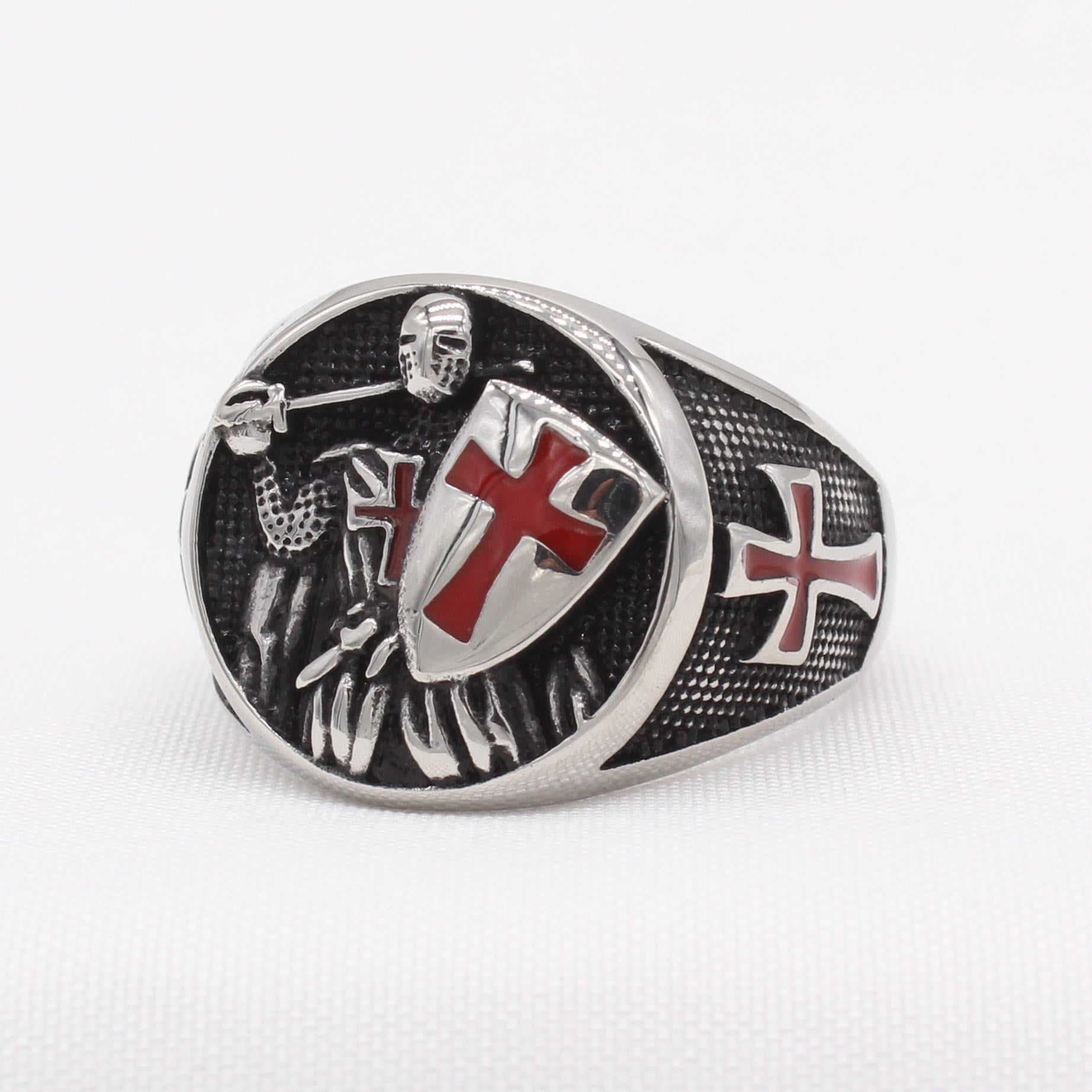 Anillo de Fe Escudo de los Caballeros Templarios en 2 Colores Estilo Retro Clásico