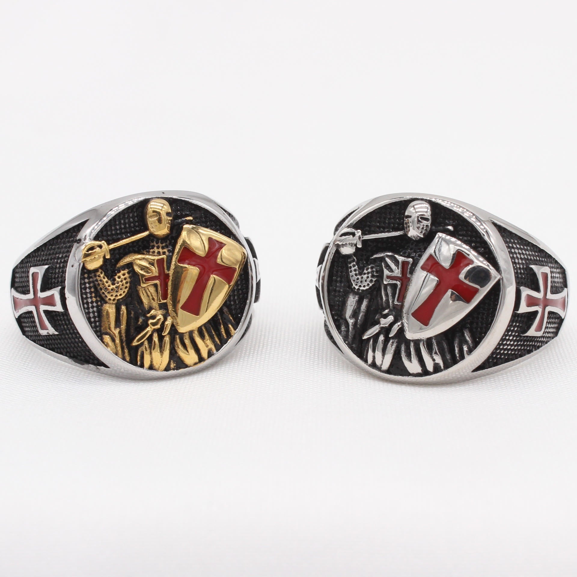 Anillo de Fe Escudo de los Caballeros Templarios en 2 Colores Estilo Retro Clásico