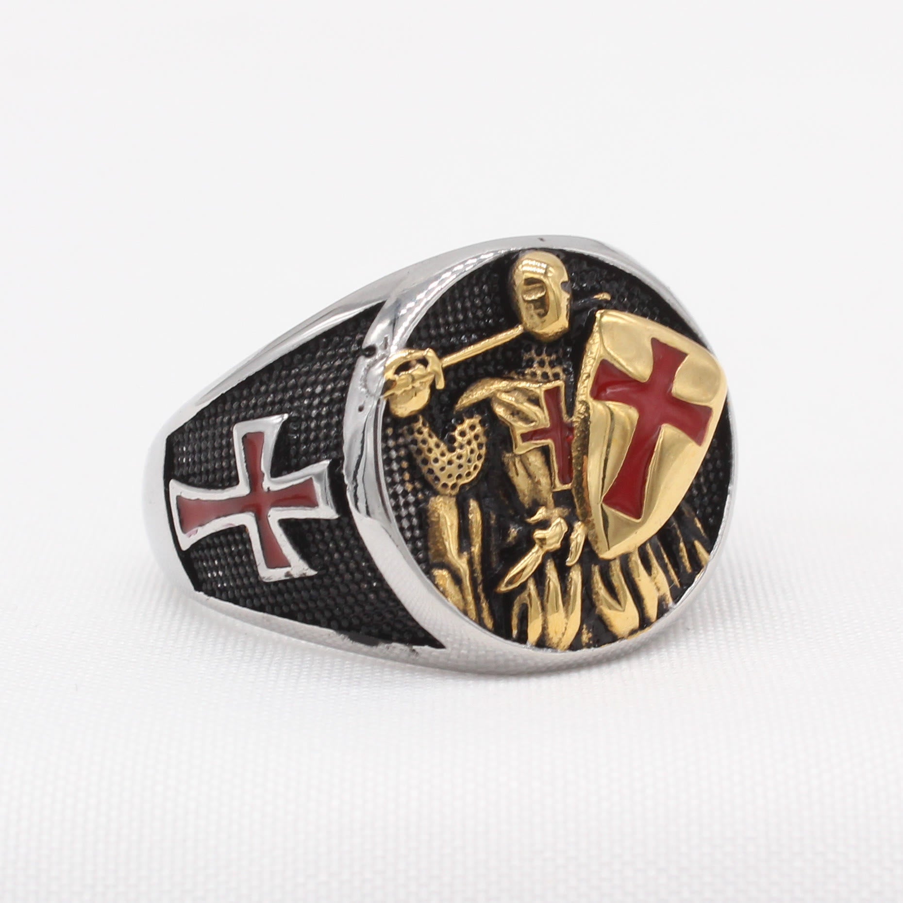 Anillo de Fe Escudo de los Caballeros Templarios en 2 Colores Estilo Retro Clásico
