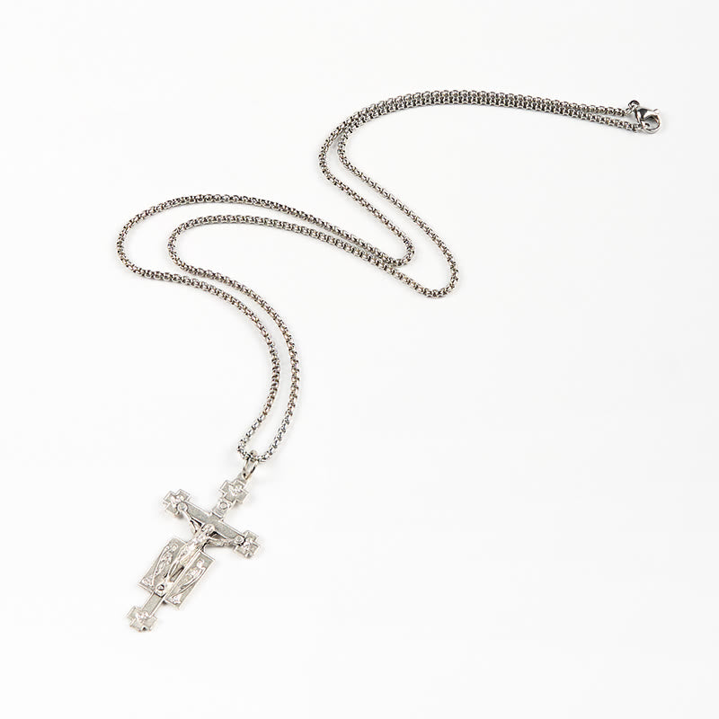 Collar con Dije de Bendición Crucifijo de Jesús con Ángeles de Diseño Exclusivo