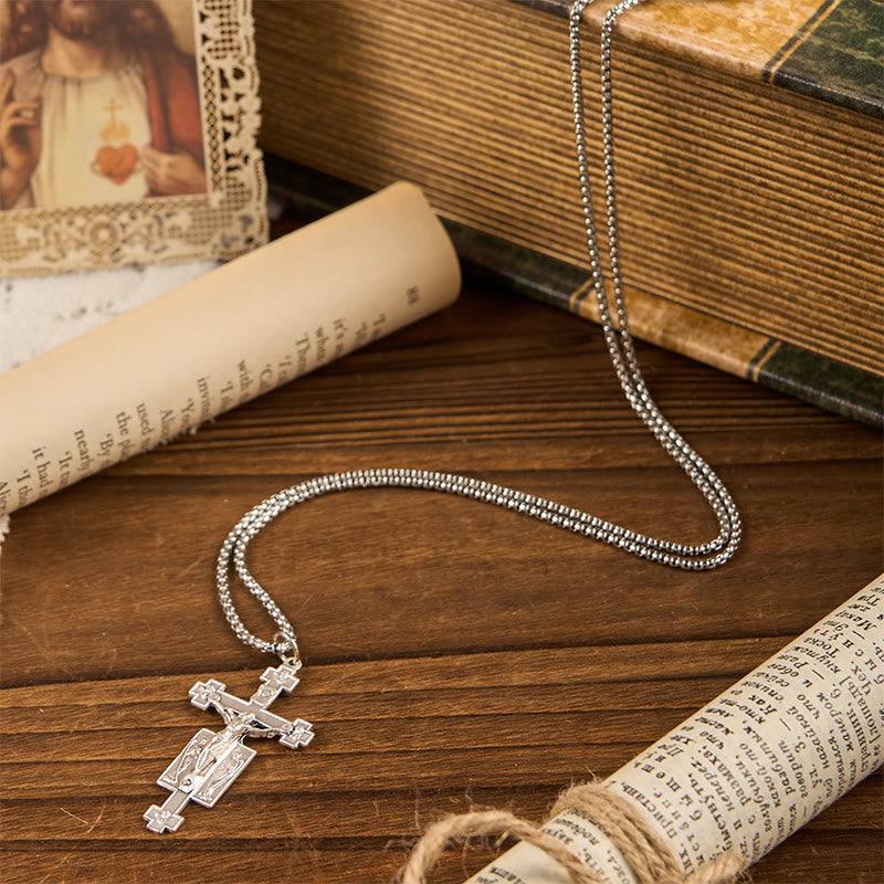 Collar con Dije de Bendición Crucifijo de Jesús con Ángeles de Diseño Exclusivo