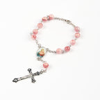 Rosario de Cadena de Aleación Rosa de 8 mm del Inmaculado Corazón de María