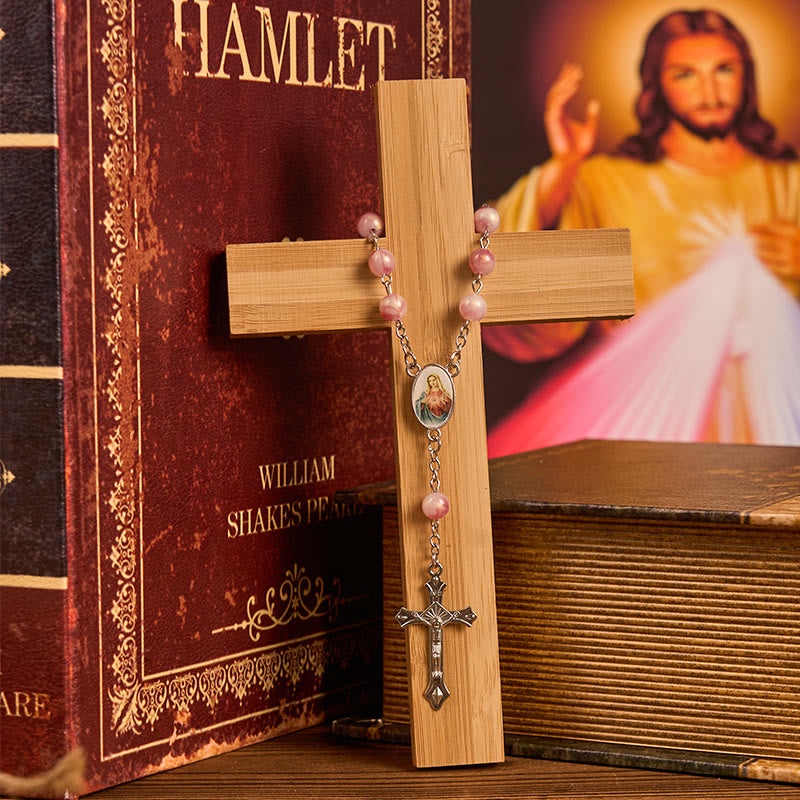 Rosario de Cadena de Aleación Rosa de 8 mm del Inmaculado Corazón de María