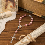Rosario de Cadena de Aleación Rosa de 8 mm del Inmaculado Corazón de María