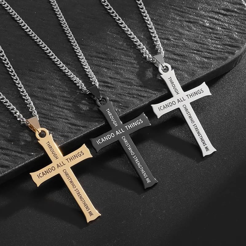 Collar con Dije de Fe Cruz con Ícono "TODO LO PUEDO" Estilo Minimalista