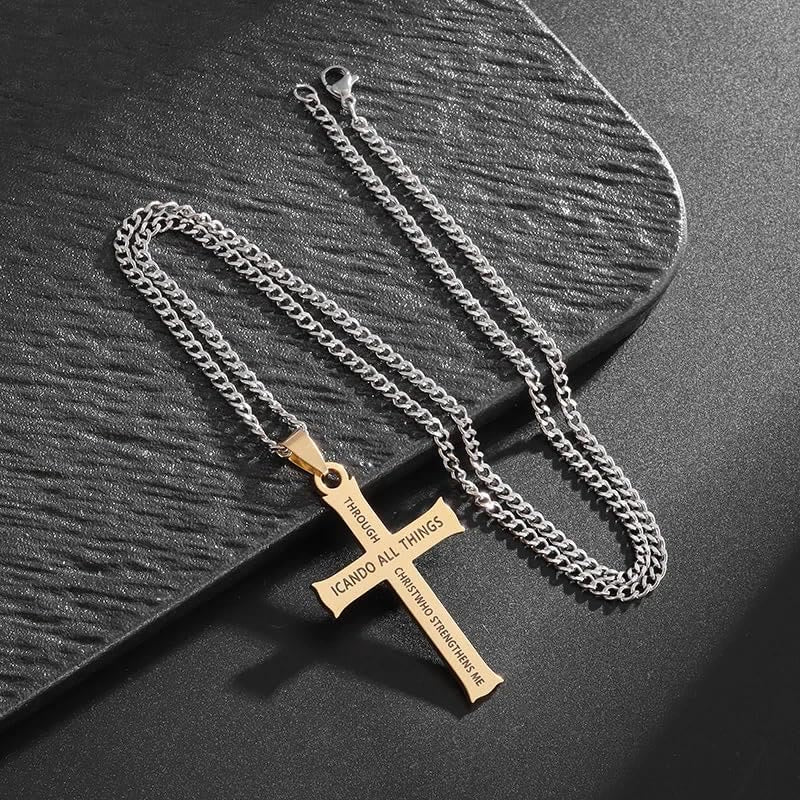 Collar con Dije de Fe Cruz con Ícono "TODO LO PUEDO" Estilo Minimalista