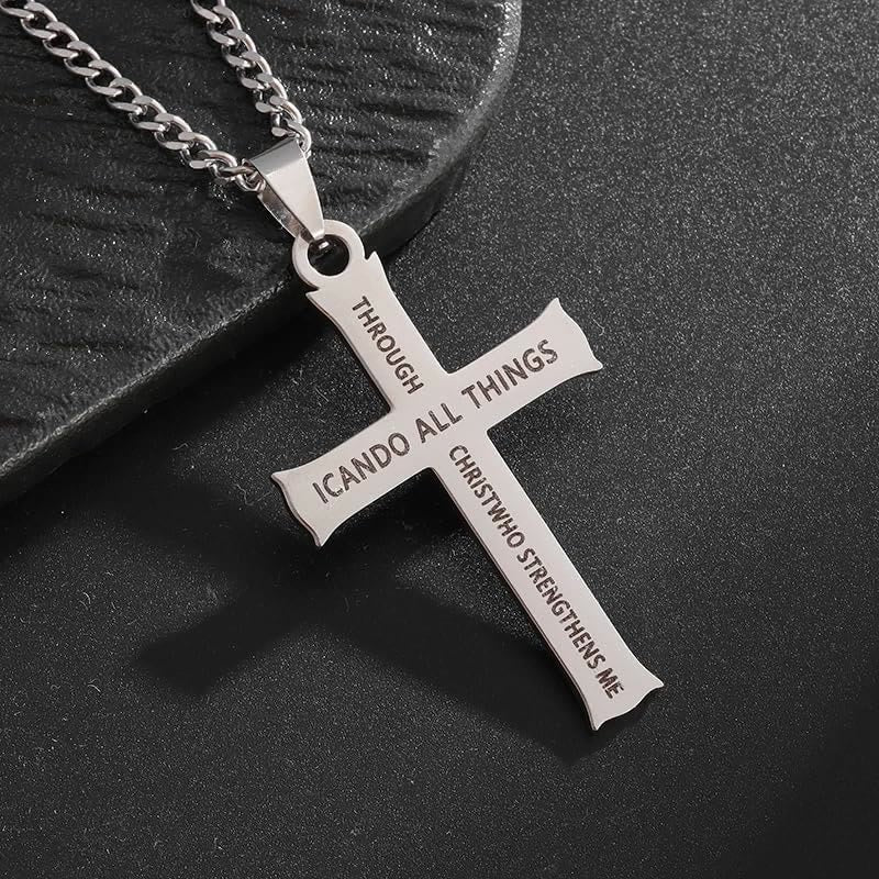 Collar con Dije de Fe Cruz con Ícono "TODO LO PUEDO" Estilo Minimalista