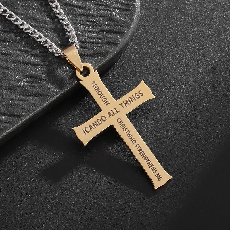 Collar con Dije de Fe Cruz con Ícono "TODO LO PUEDO" Estilo Minimalista