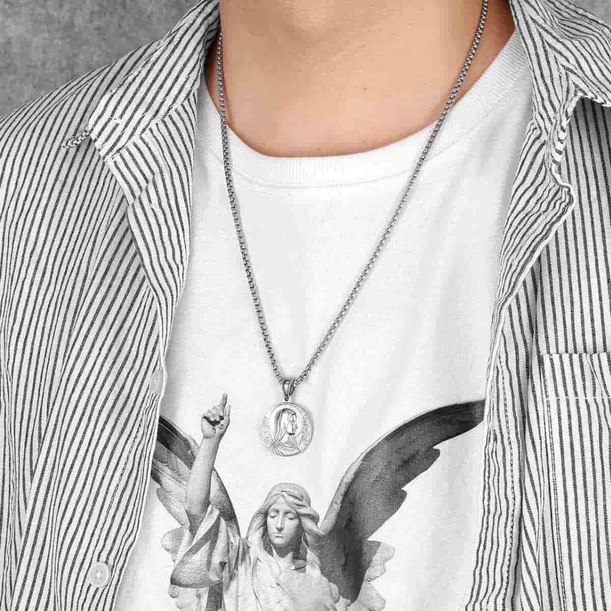 Collar con Dije de Fe con Ícono de Jesús y María a Doble Cara Estilo Clásico