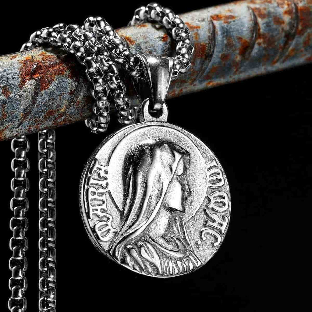 Collar con Dije de Fe con Ícono de Jesús y María a Doble Cara Estilo Clásico