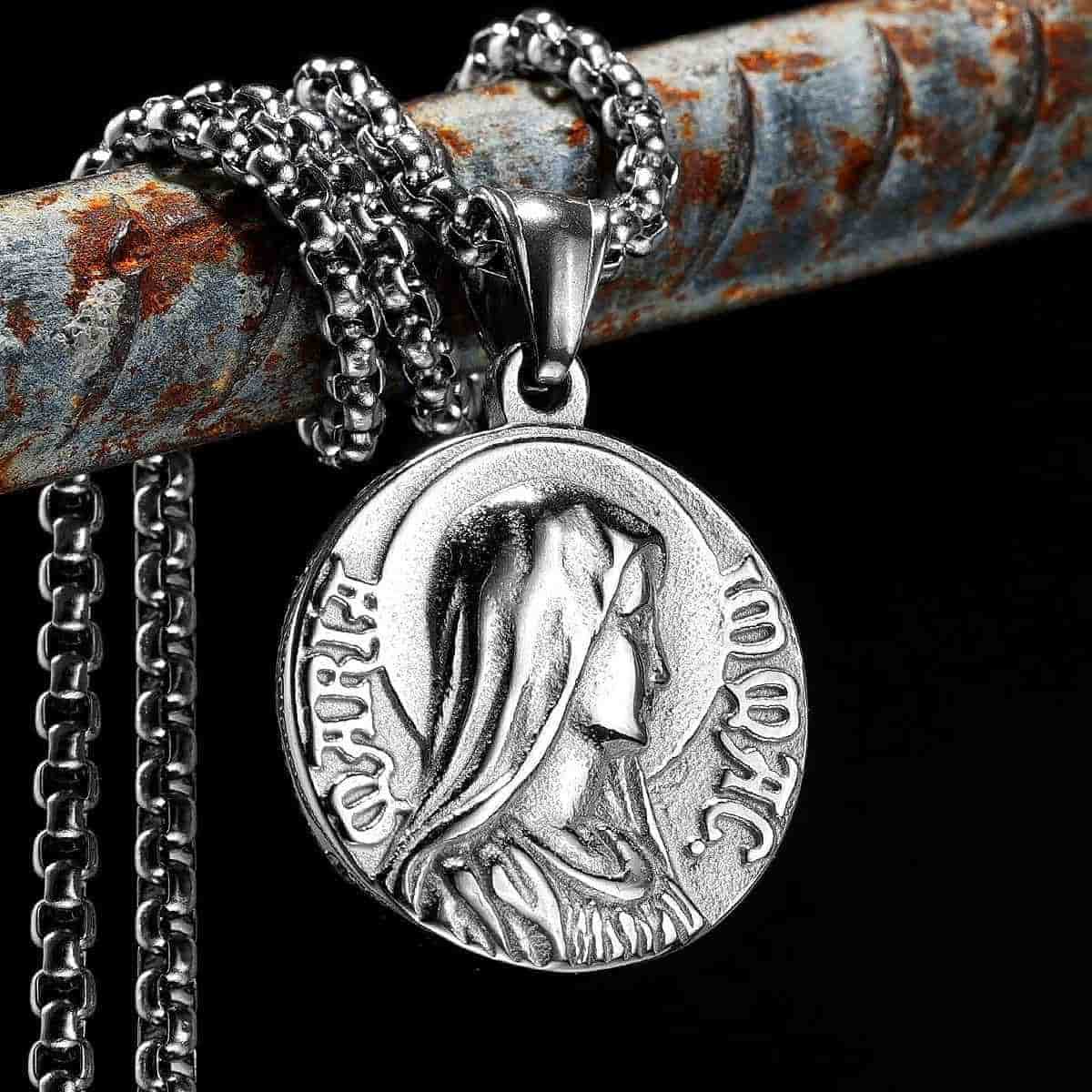 Collar con Dije de Fe con Ícono de Jesús y María a Doble Cara Estilo Clásico