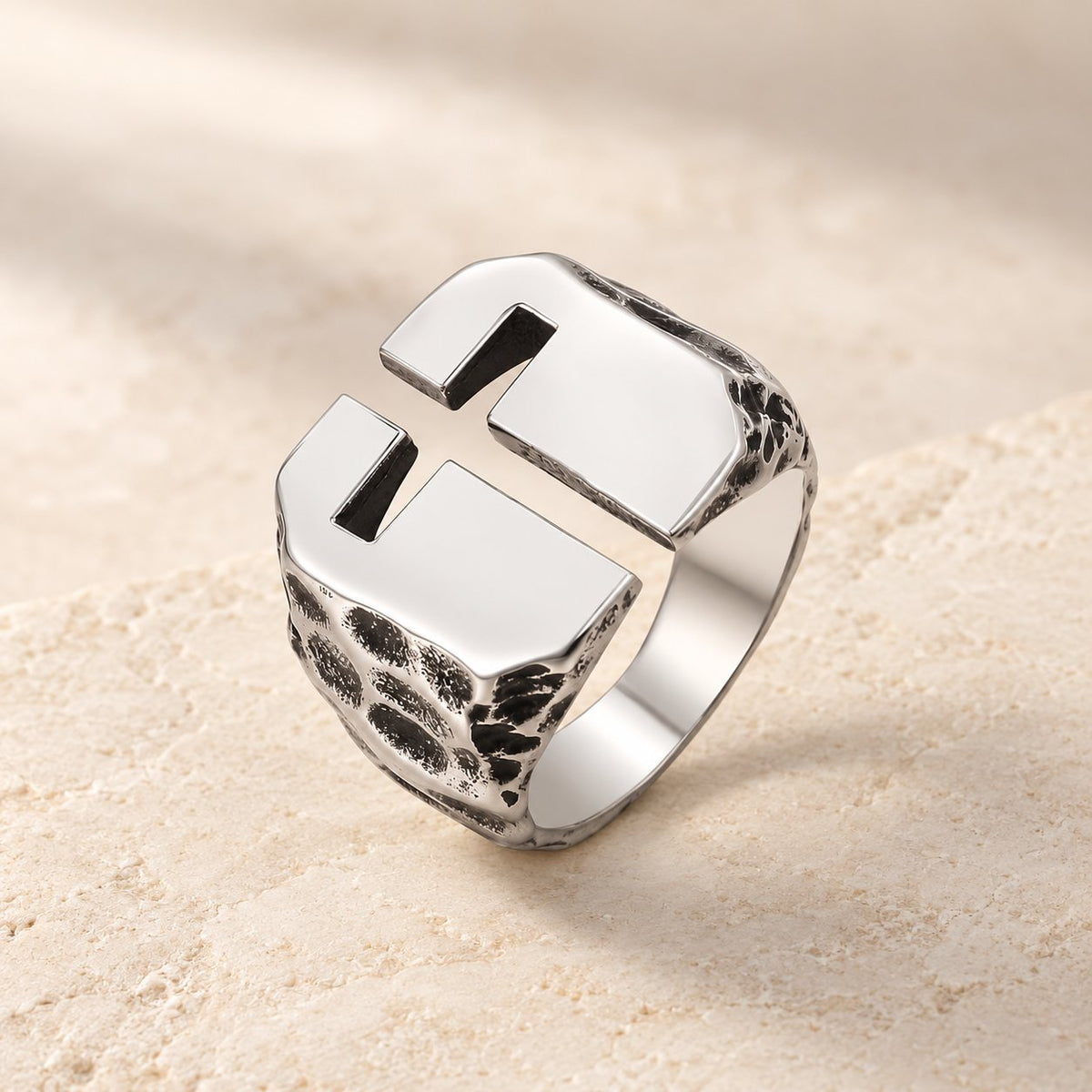 3 Colors Minimalist Style Cross Engraved Stainless Steel Faith Ring